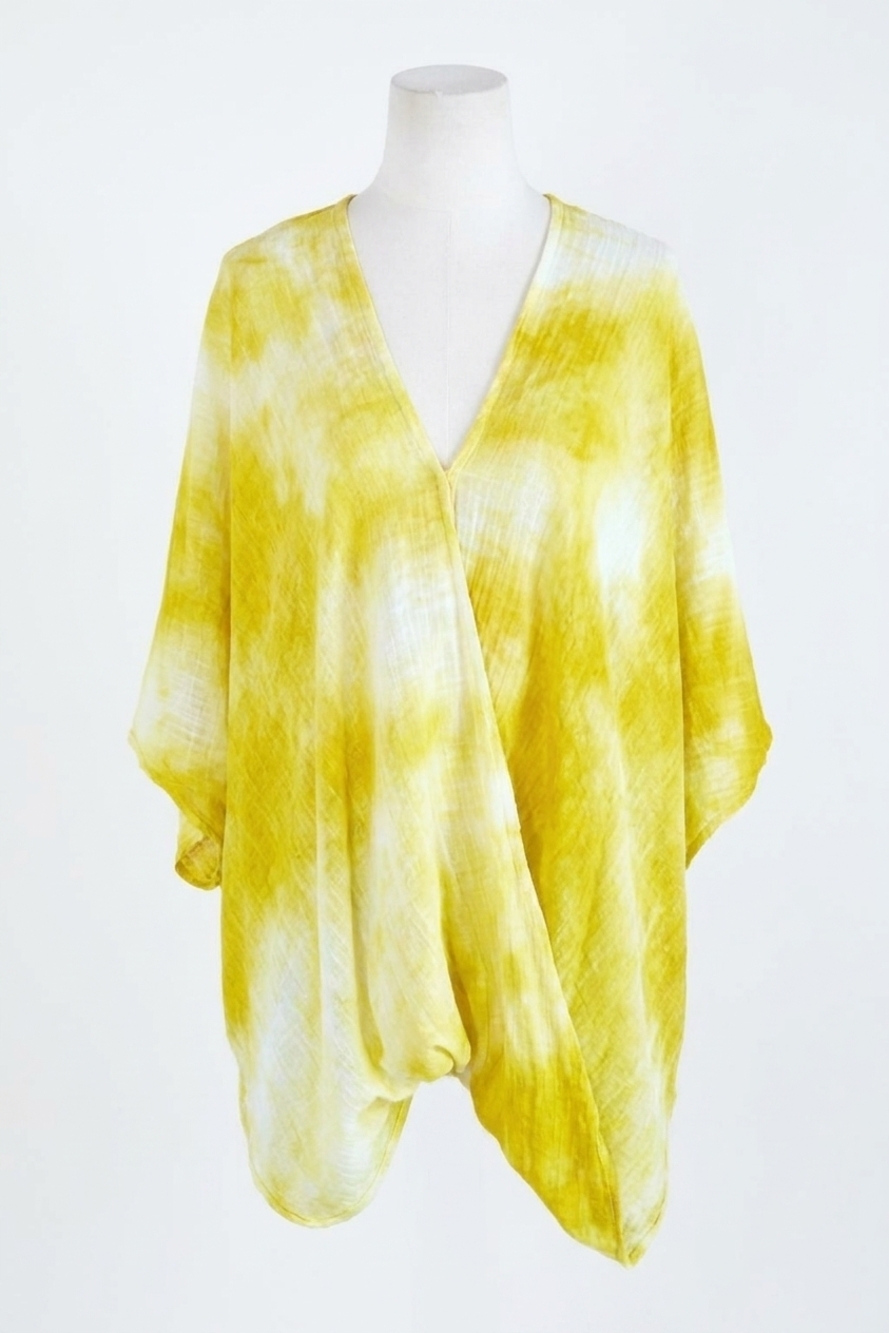 NEW VENTI6 antonia tie dye crossover blouson top in lemon